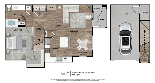 1 BED / 1 BATH with Garage 6203 floor plan